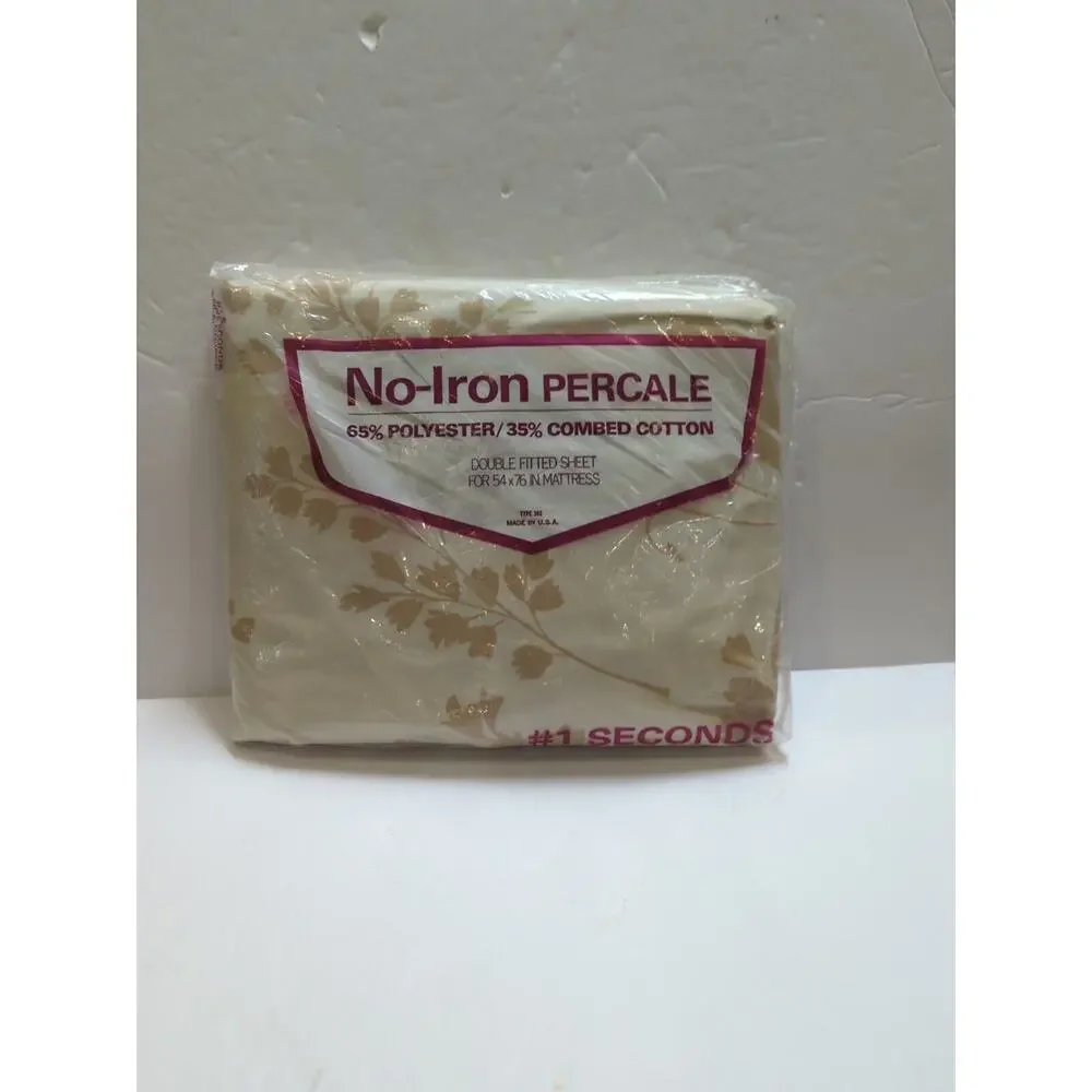 MID CENTURY NO IRON PERCALE DOUBLE FITTED SHEET WITH WHITE BUTTERFLY 54 X 76 IN.